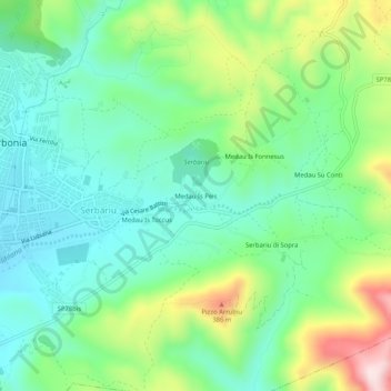 Mappa topografica Medau Is Peis, altitudine, rilievo