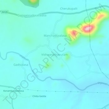 Mappa topografica Vishwanathapuram, altitudine, rilievo