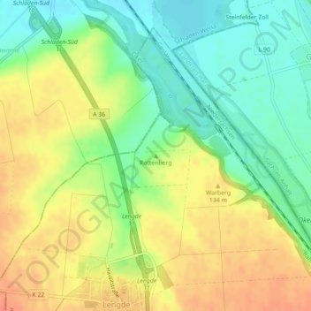 Mappa topografica Rottenberg, altitudine, rilievo