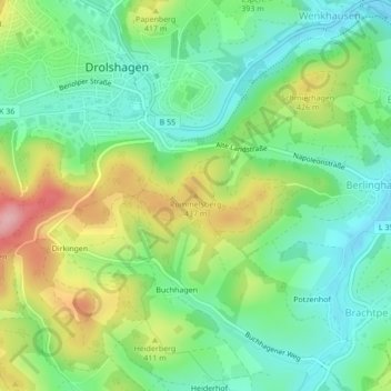 Mappa topografica Rummelsberg, altitudine, rilievo