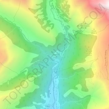 Mappa topografica Cabdella, altitudine, rilievo