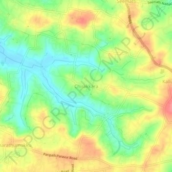 Mappa topografica Chirakkara, altitudine, rilievo