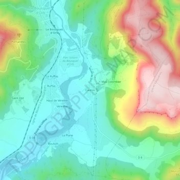 Mappa topografica Caunas, altitudine, rilievo