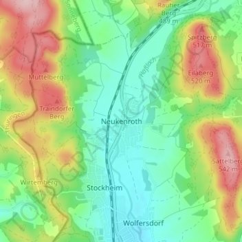 Mappa topografica Neukenroth, altitudine, rilievo