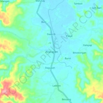 Mappa topografica Allacapan, altitudine, rilievo