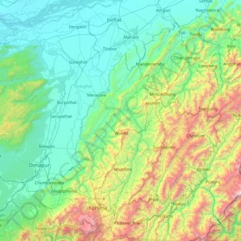 Mappa topografica Wokha, altitudine, rilievo