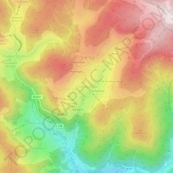 Mappa topografica Todtnauberg, altitudine, rilievo