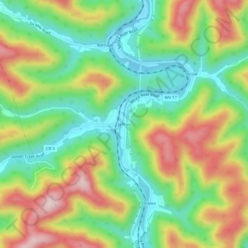 Mappa topografica Jeffrey, altitudine, rilievo