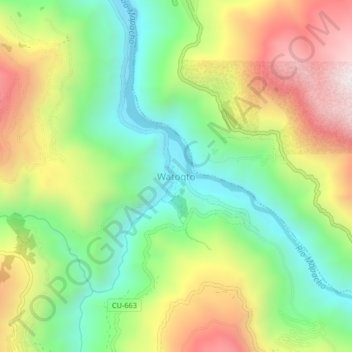 Mappa topografica Watoqto, altitudine, rilievo