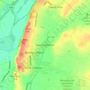 Mappa topografica North Littleton, altitudine, rilievo