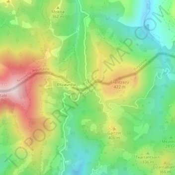 Mappa topografica Col d'Ibardin, altitudine, rilievo