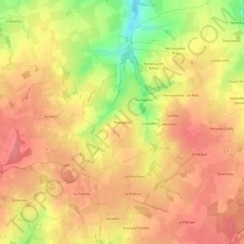 Mappa topografica Plougastel, altitudine, rilievo
