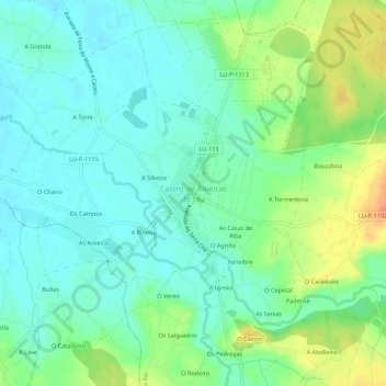 Mappa topografica Castro de Ribeiras de Lea, altitudine, rilievo