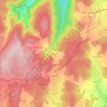 Mappa topografica La Souchère, altitudine, rilievo
