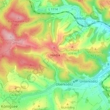 Mappa topografica Horba, altitudine, rilievo
