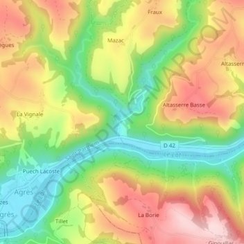 Mappa topografica Puech du Cayla, altitudine, rilievo