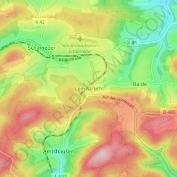 Mappa topografica Leimstruth, altitudine, rilievo