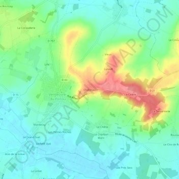 Mappa topografica Chatenais, altitudine, rilievo