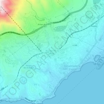 Mappa topografica Arroyo de la Miel, altitudine, rilievo