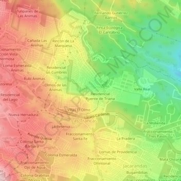 Mappa topografica El Vergel, altitudine, rilievo