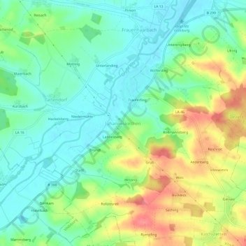 Mappa topografica Johanneskirchen, altitudine, rilievo