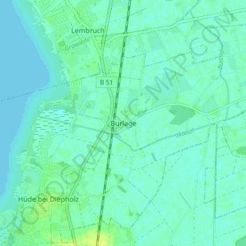 Mappa topografica Burlage, altitudine, rilievo