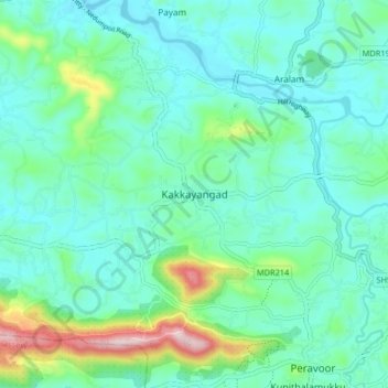 Mappa topografica Kakkayangad, altitudine, rilievo