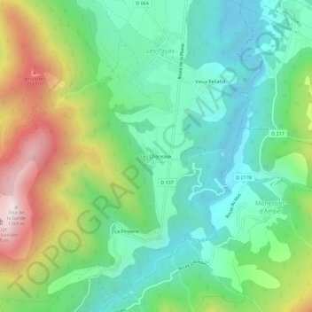 Mappa topografica Les Chaneaux, altitudine, rilievo