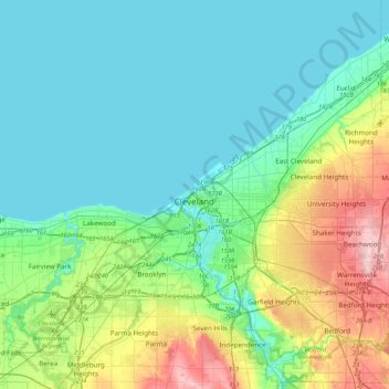 Mappa topografica Cleveland, altitudine, rilievo