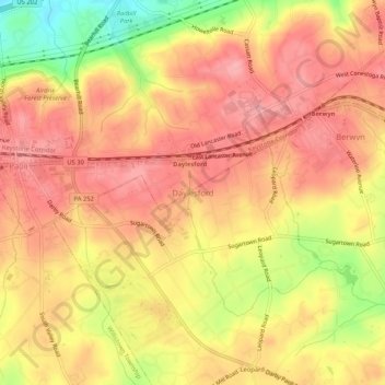 Mappa topografica Daylesford, altitudine, rilievo