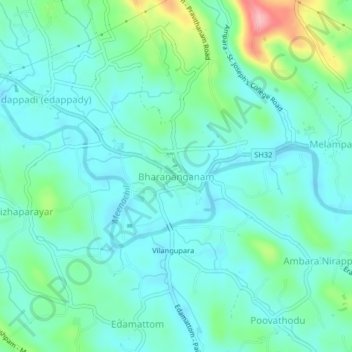 Mappa topografica Bharananganam, altitudine, rilievo