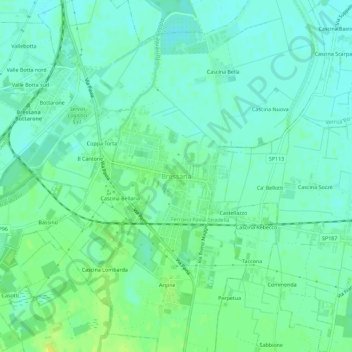 Mappa topografica Bressana, altitudine, rilievo