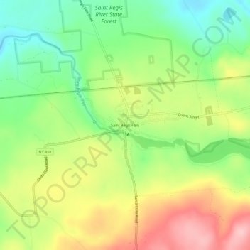 Mappa topografica Saint Regis Falls, altitudine, rilievo