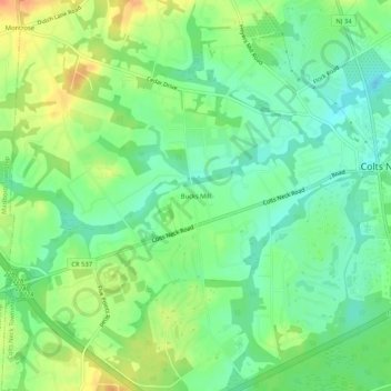 Mappa topografica Bucks Mill, altitudine, rilievo