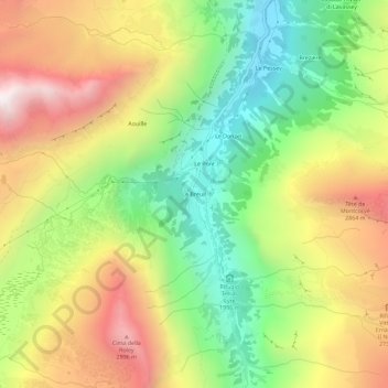 Mappa topografica Le Breuil, altitudine, rilievo