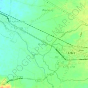 Mappa topografica Binatagan, altitudine, rilievo