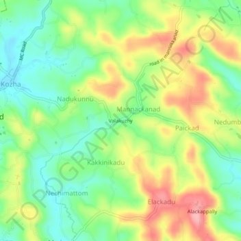 Mappa topografica Valakuzhy, altitudine, rilievo