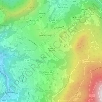 Mappa topografica Le Chenevas, altitudine, rilievo