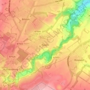 Mappa topografica Roslin, altitudine, rilievo