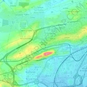 Mappa topografica Urbanización Altamira, altitudine, rilievo