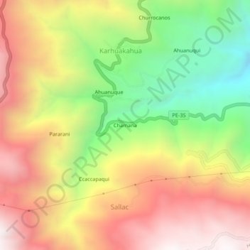 Mappa topografica Chamana, altitudine, rilievo