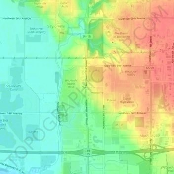 Mappa topografica Saylor, altitudine, rilievo
