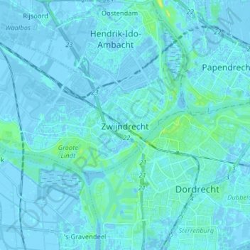 Mappa topografica Zwijndrecht, altitudine, rilievo