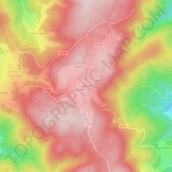Mappa topografica La Verrerie, altitudine, rilievo