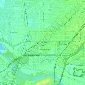 Mappa topografica North Sacramento, altitudine, rilievo