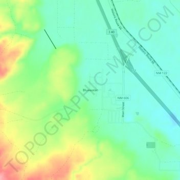 Mappa topografica Bluewater, altitudine, rilievo