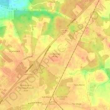Mappa topografica Cheltenham Acres, altitudine, rilievo