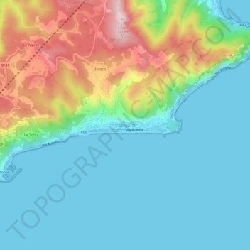 Mappa topografica Varigotti, altitudine, rilievo