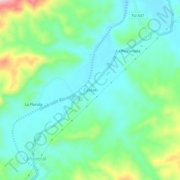 Mappa topografica Casitas, altitudine, rilievo