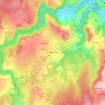 Mappa topografica Le Montaurier, altitudine, rilievo